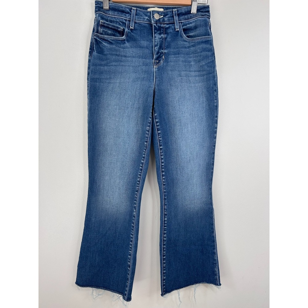 L'AGENCE Kendra High Rise Cropped Flare Jeans Blue Raw Hem Medium‎ Wash Size 27